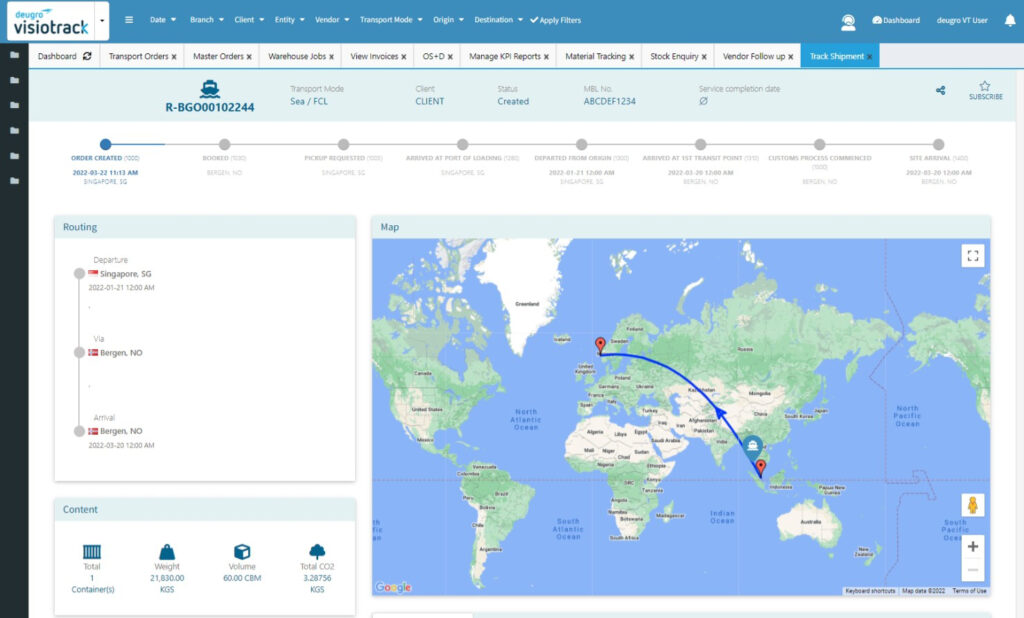 deugro visiotrack new feature measures your Co2 emissions