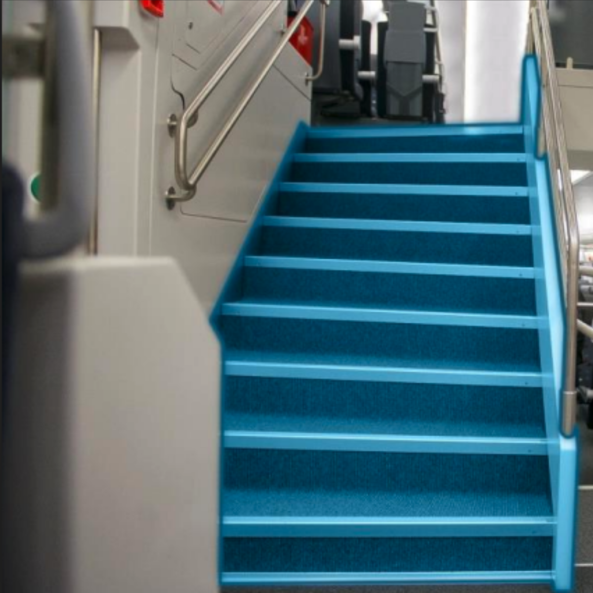 Our innovative solution INFIT®️ Lightstair- that provides a lightweight stair system, designed to facilitate installation on any type of single or double-deck train in minimum time and with maximum precision. It also allows to reduce the amount of personnel and complementary equipment required for its installation.