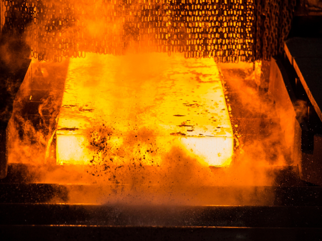 A reheated steel slab at Teesside Beam Mill