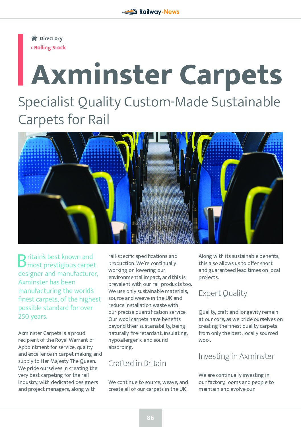 Specialist Quality Custom-Made Sustainable Carpets for Rail