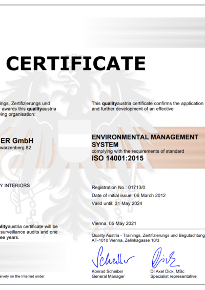 Seisenbacher GmbH: Environmental Management System Certificate