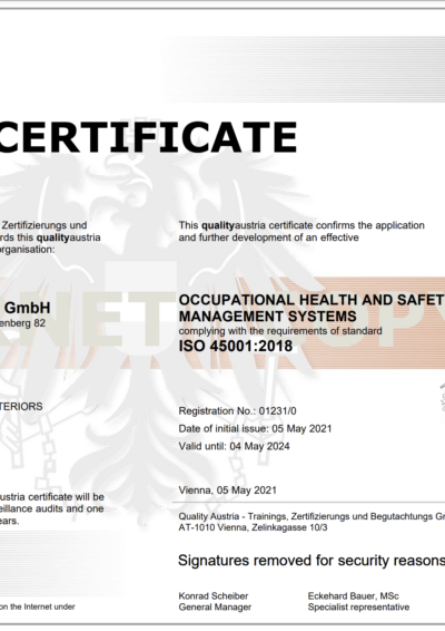 Seisenbacher GmbH: Occupational Health & Safety Management Systems Certificate