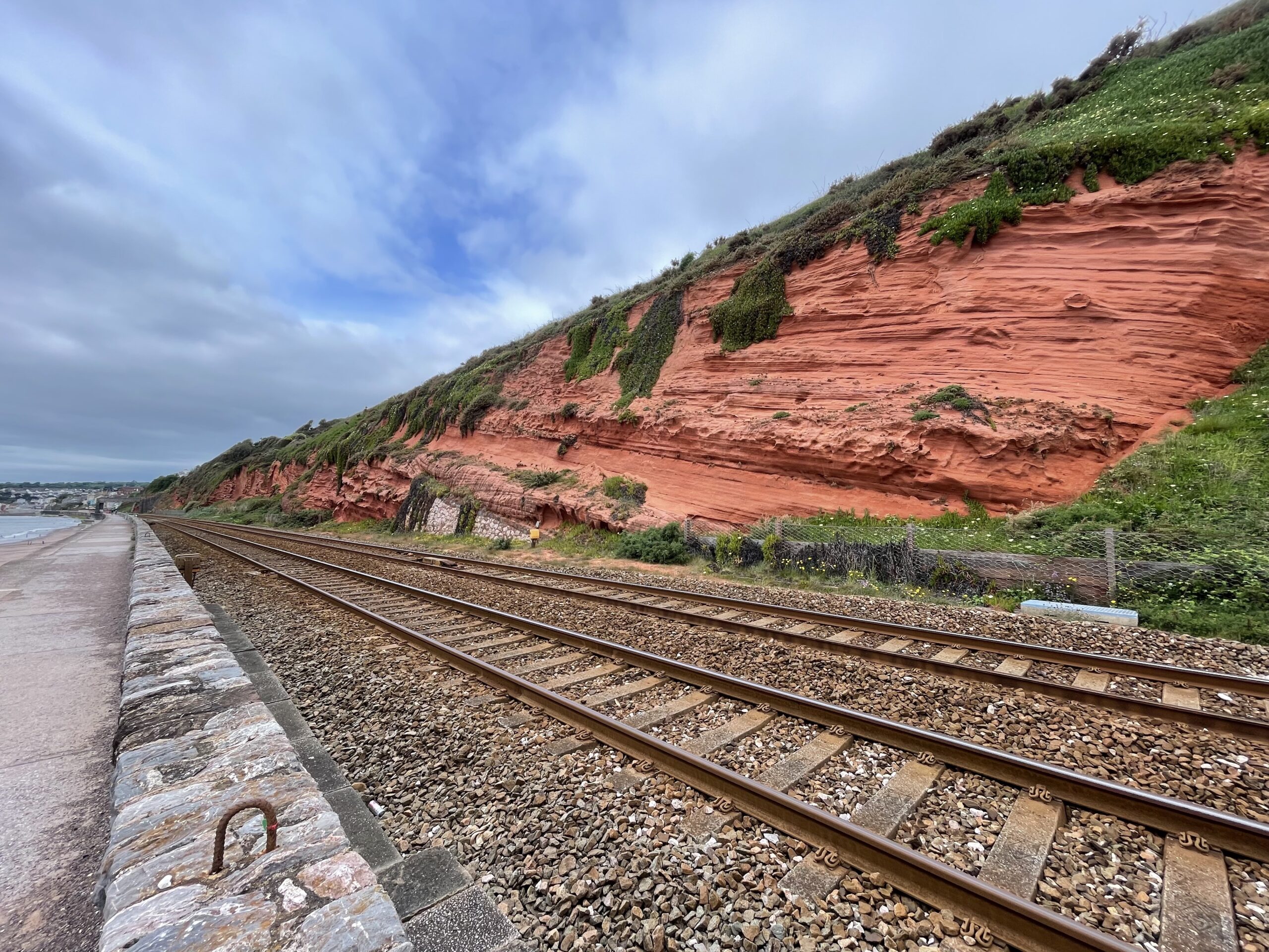 The main line at Dawlish, which runs right by the sea