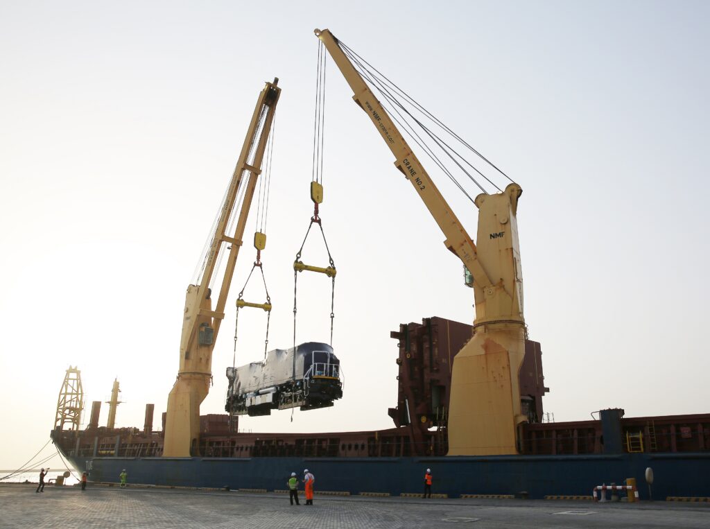 Etihad Rail new locomotive fleet offloading at UAE port