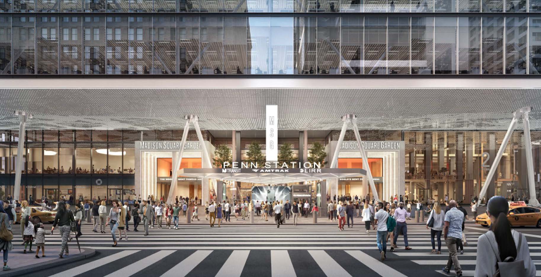 Rendering of the newly designed New York Penn Station entrance at 7th Avenue and 32nd Street