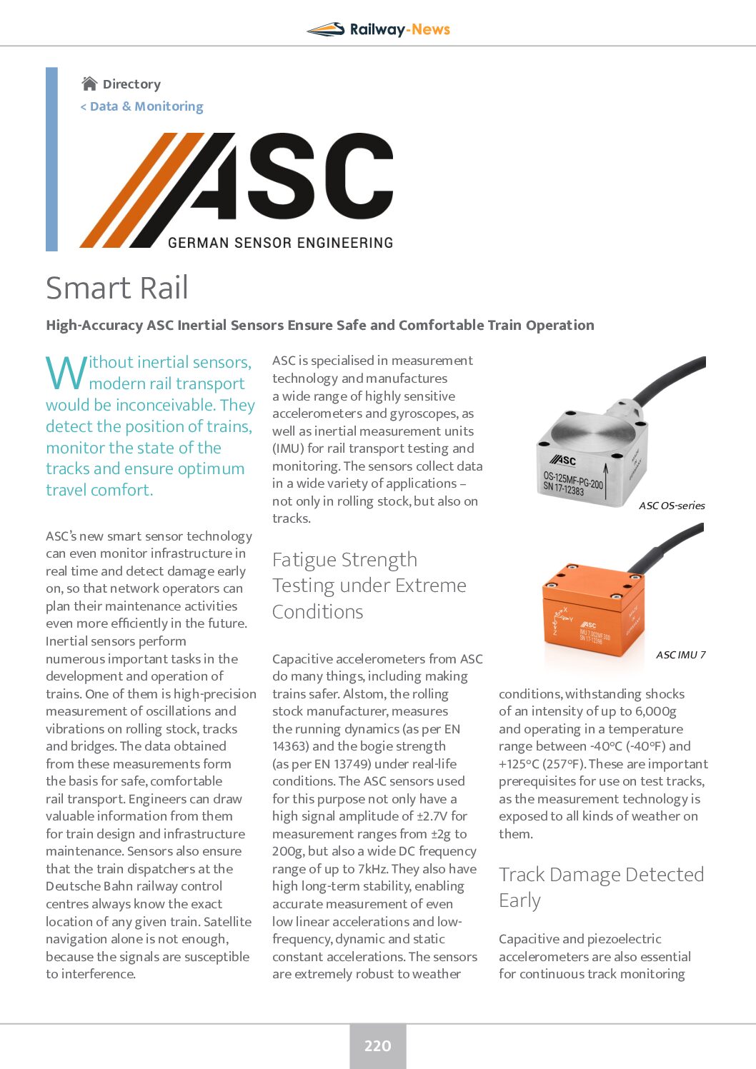 High-Accuracy ASC Inertial Sensors Ensure Safe and Comfortable Train Operation