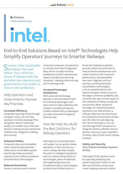 End-to-End Solutions Based on Intel® Technologies Help Simplify Operators’ Journeys to Smarter Railways