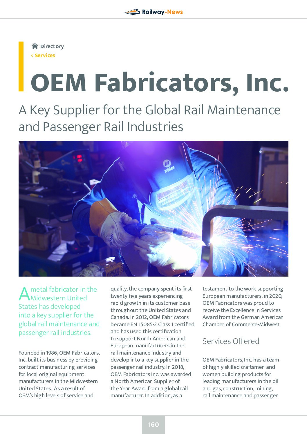 OEM Fabricators, Inc: A Key Supplier for the Global Rail Maintenance and Passenger Rail Industries