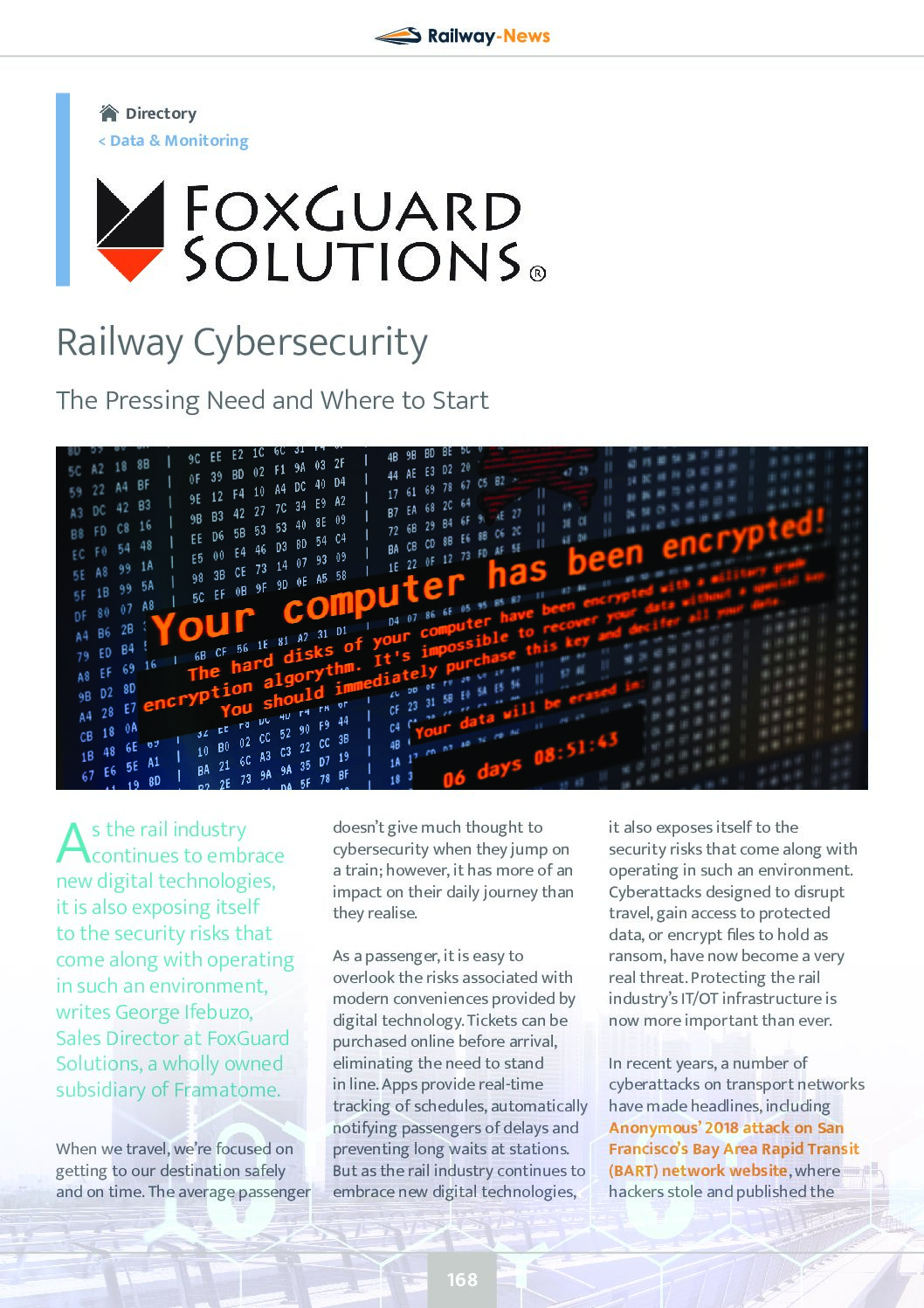 Railway Cybersecurity – The Pressing Need and Where to Start