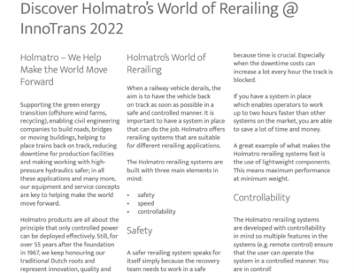 Discover Holmatro’s World of Rerailing @ InnoTrans 2022