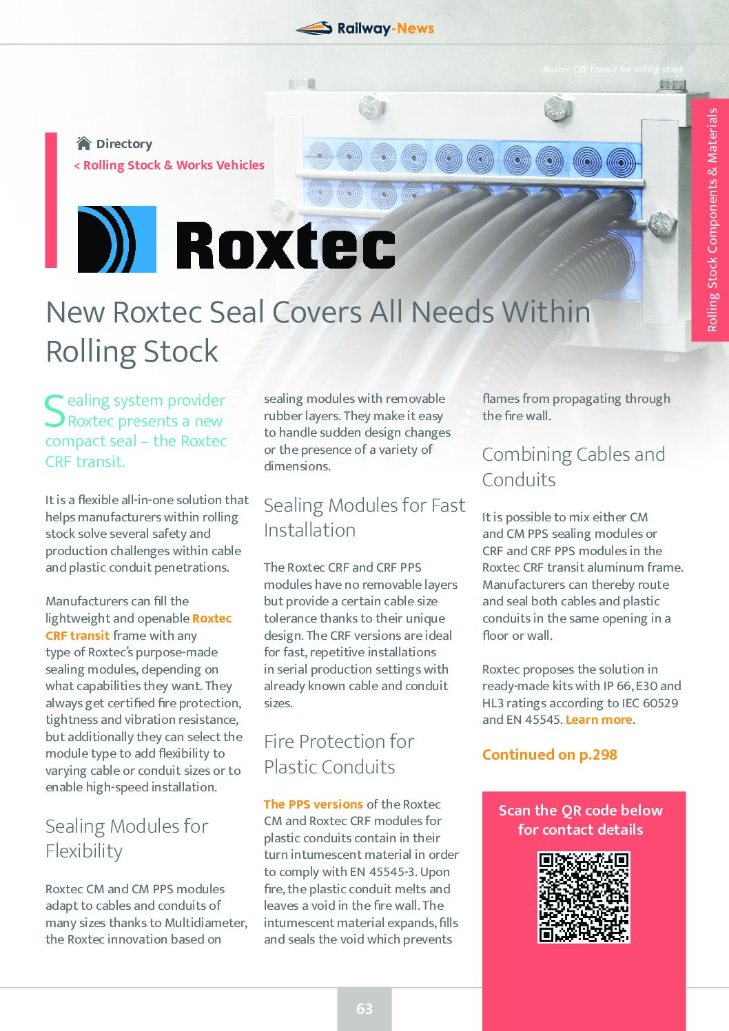 New Roxtec Seal Covers All Needs Within Rolling Stock