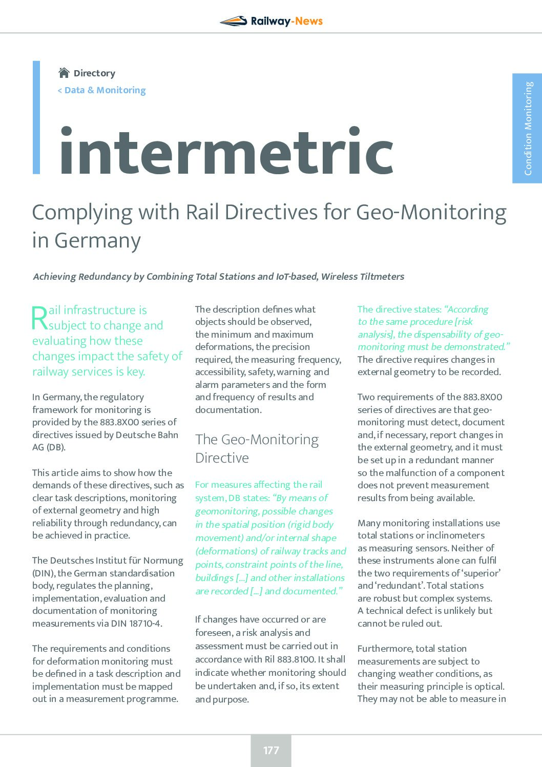 Complying with Rail Directives for Geo-Monitoring in Germany