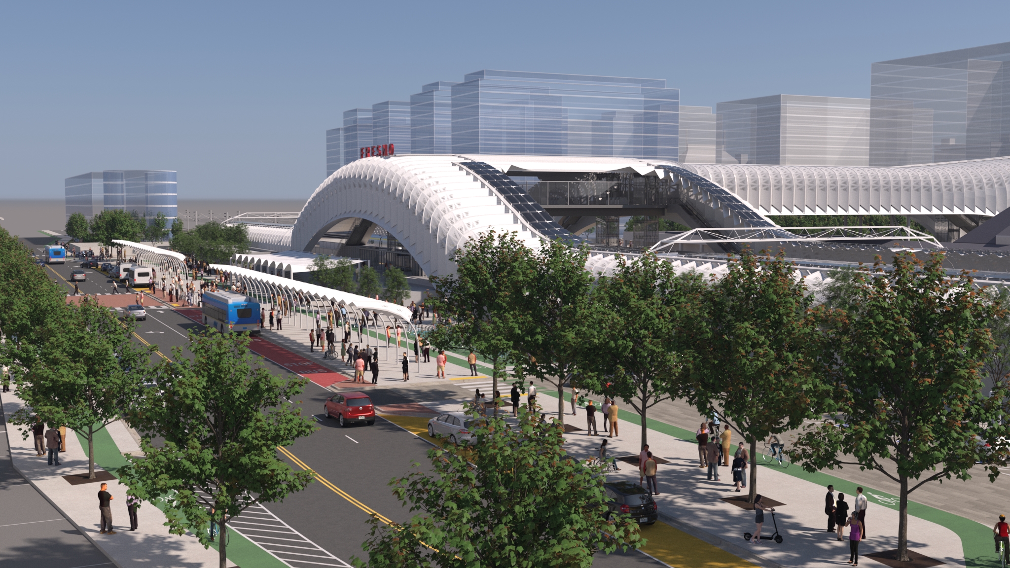 Conceptual rendering of Fresno station, one of the 4 Central Valley stations
