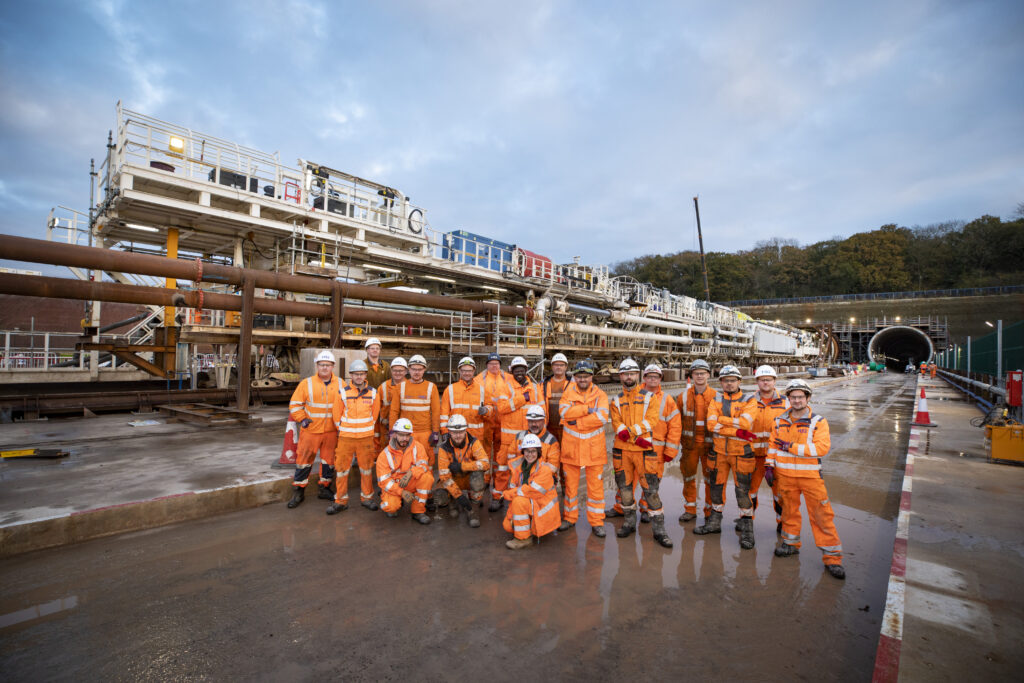 The BBV tunnelling team at the second launch of HS2's Long Itchington Wood Tunnel TBM