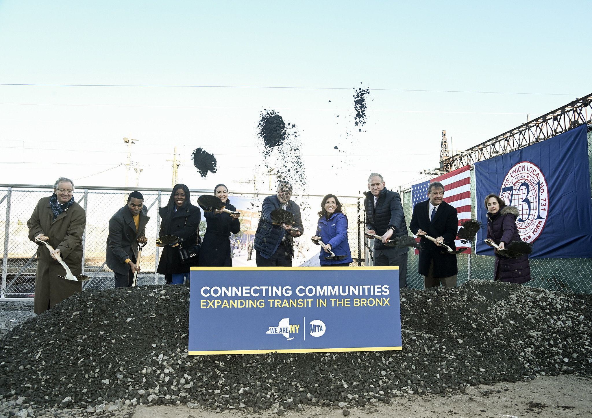 Governor Kathy Hochul and MTA Chair & CEO Janno Lieber are joined by other officials at a groundbreaking ceremony at the future Parkchester Metro-North station, part of the future Penn Access project.