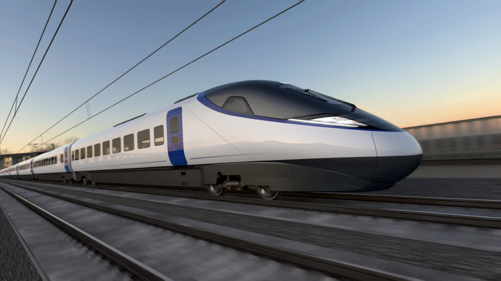 Artist's impression of an HS2 train from the side