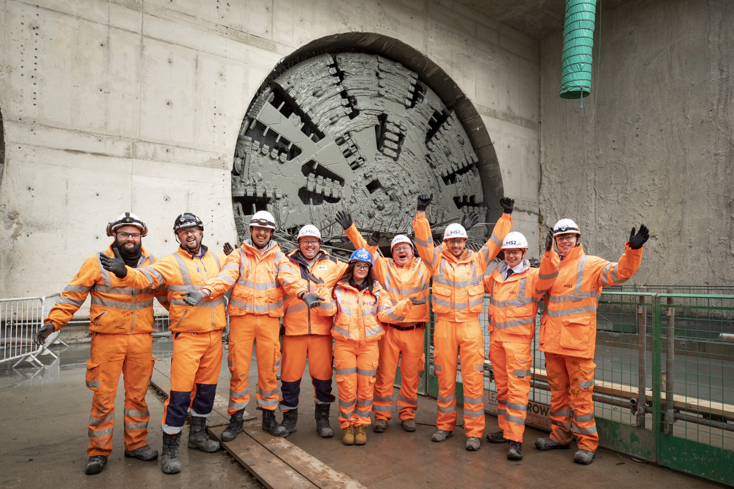 Tunnel boring machine Dorothy breaks through on the second bore of the Long Itchington Wood tunnel on the new HS2 high-speed railway