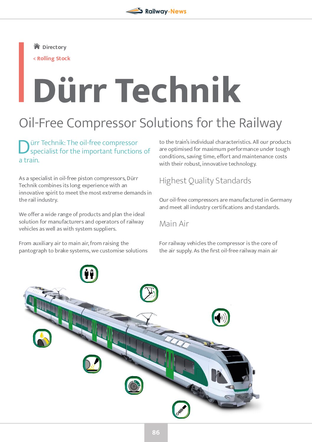 Oil-Free Compressor Solutions for the Railway
