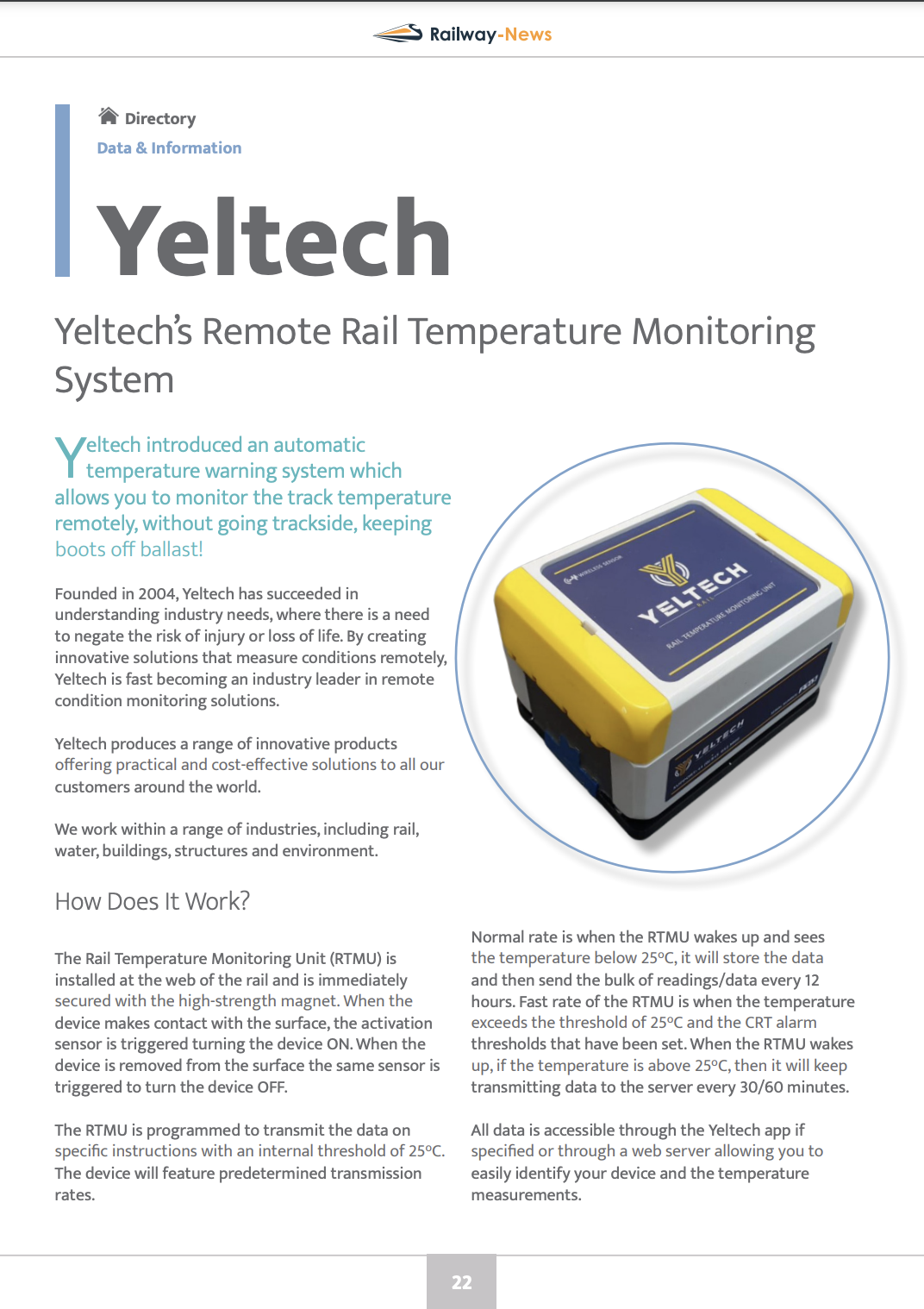 Yeltech's Remote Rail Temperature Monitoring System