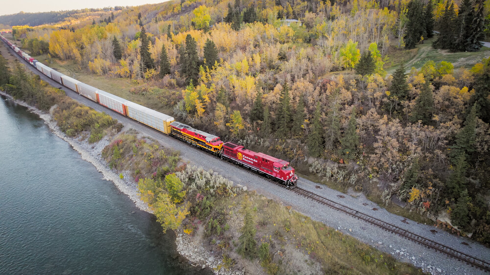 A CP locomotive and a KCS locomotive on one train