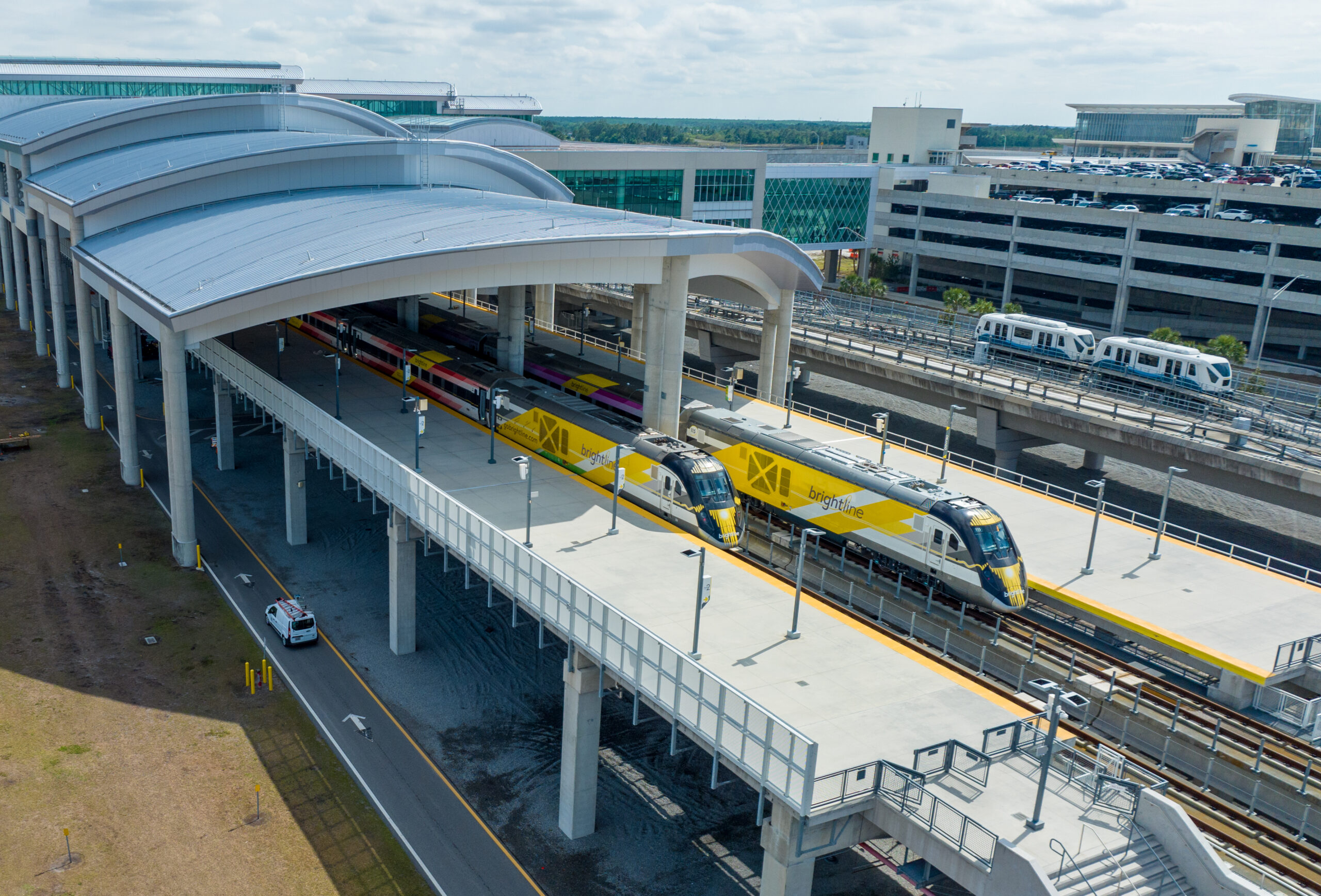 Drone footage of the new Brightline platforms