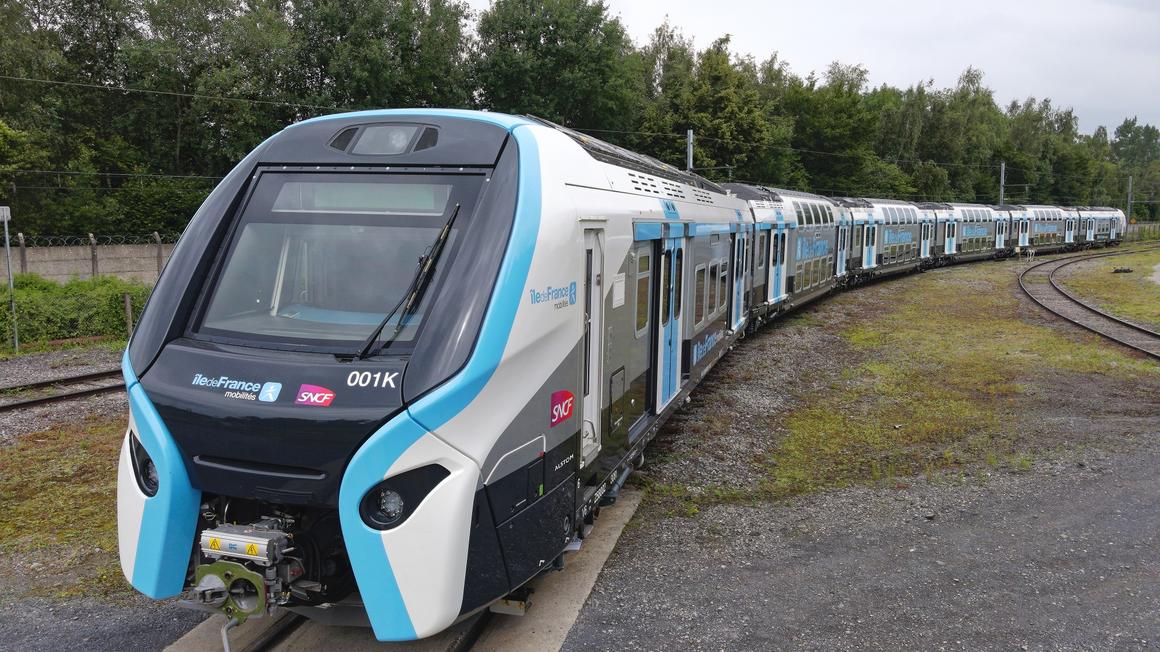 RER NG X'trapolis commuter train in the Centre d'Essais Ferroviaires (CEf) testing centre in Petite-Forêt