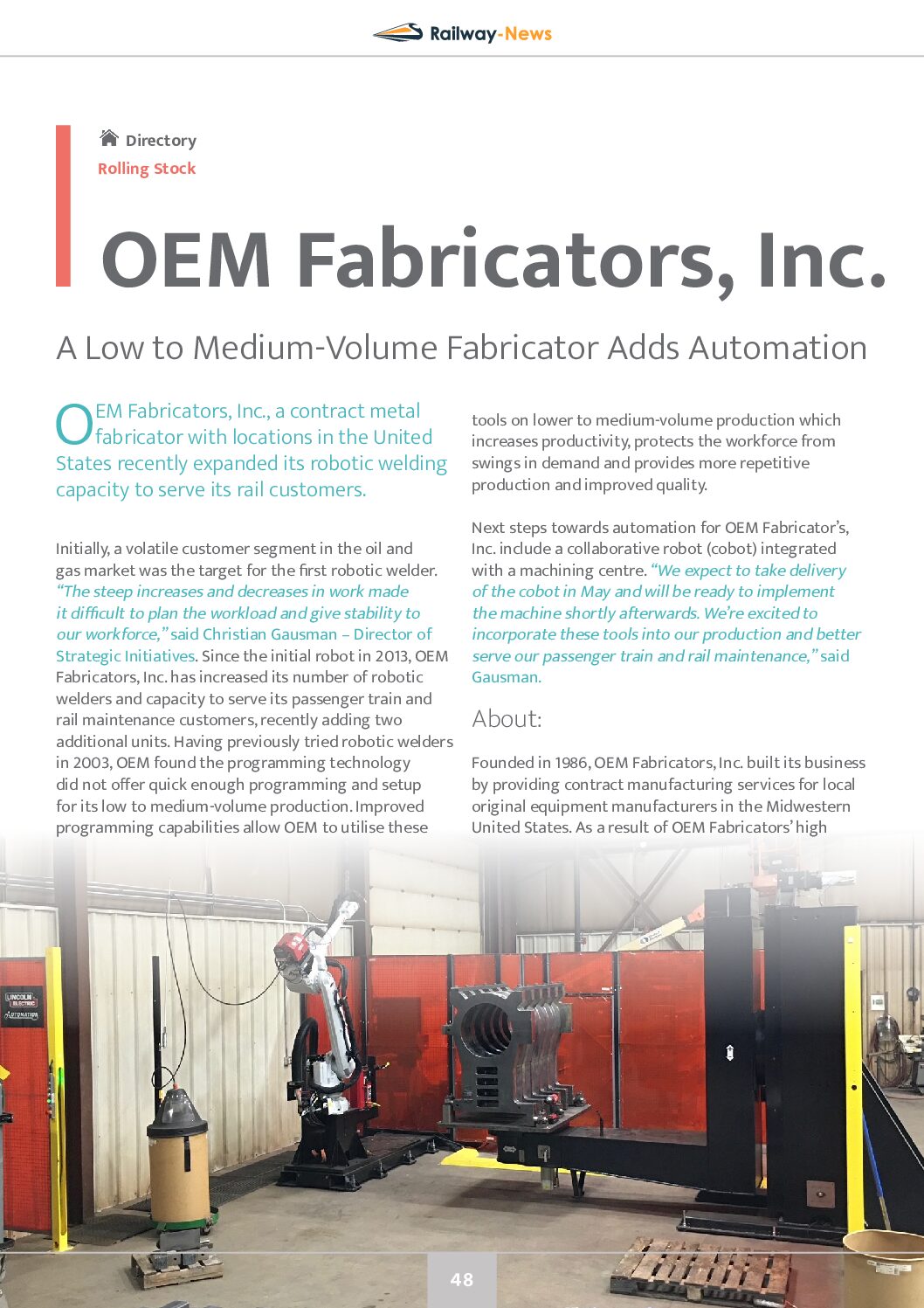 A Low to Medium-Volume Fabricator Adds Automation