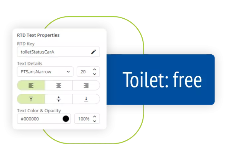 Real Time Data text area example, showing toilet status