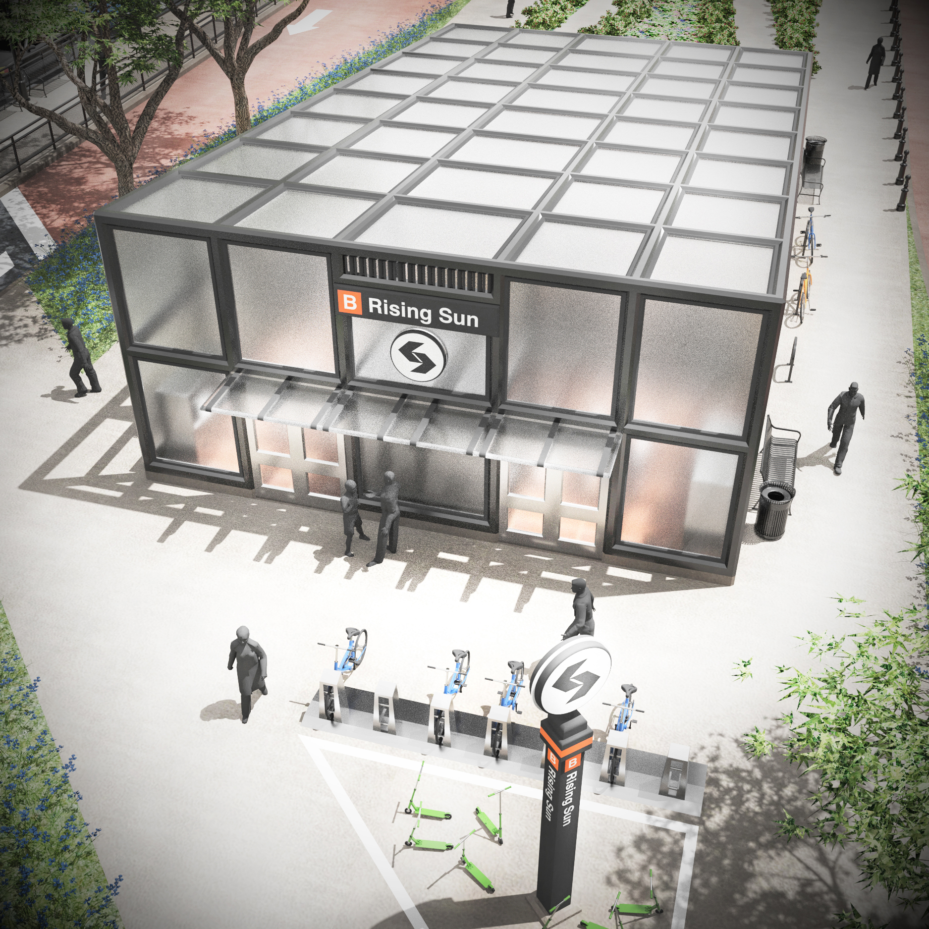 A rendering of a new subway station on the Boulevard