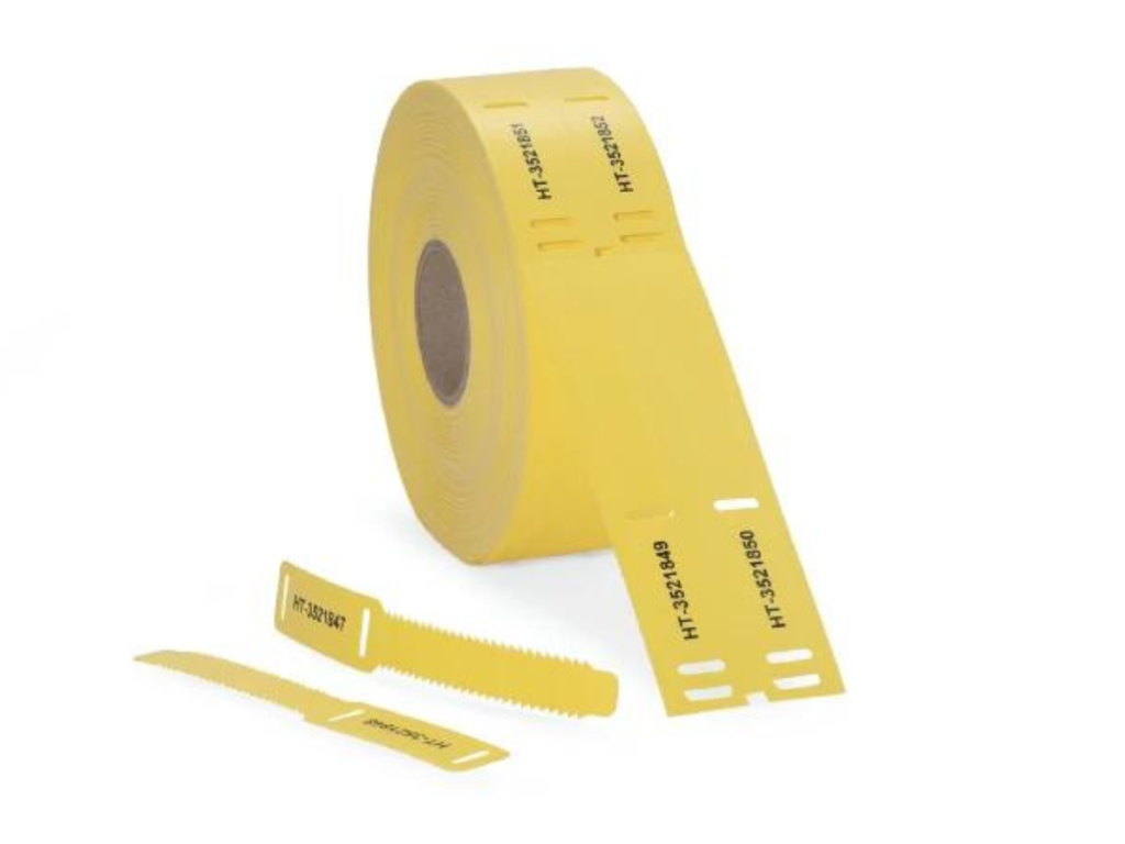 A roll of yellow cable markers