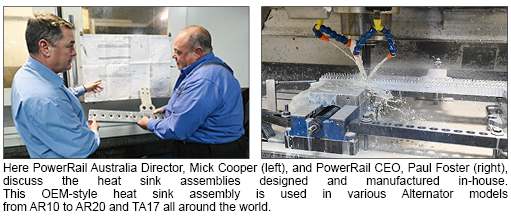 An image showing both two men conversing as well as parts being remanufactured