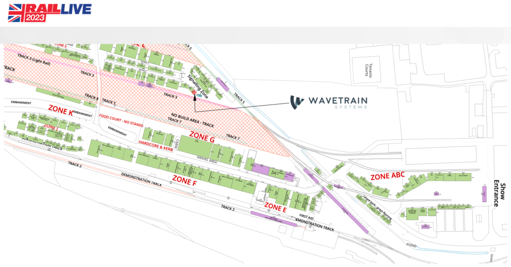 A map showing Wavetrain Systems AS' stand at Rail Live 2023