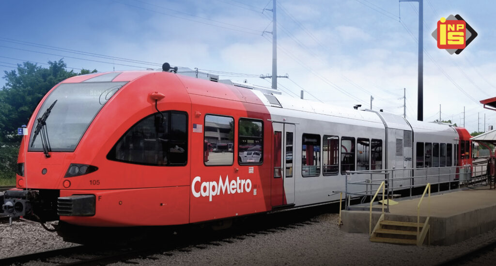 The exterior of a red and white train