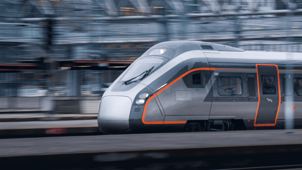 An image of a train at high speed