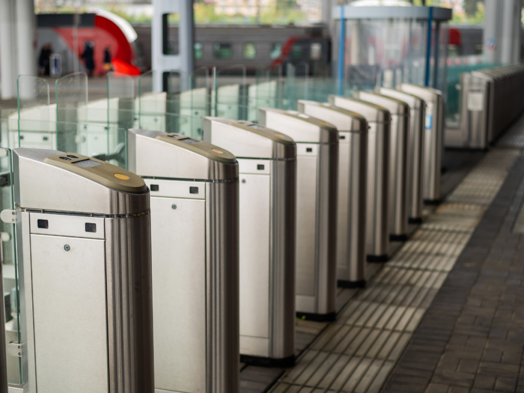 Turnstiles at a train station