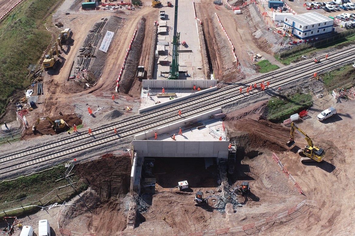 Huge construction operation to build and move a 2,600 tonne bridge under the South Staffordshire railway completed near Lichfield