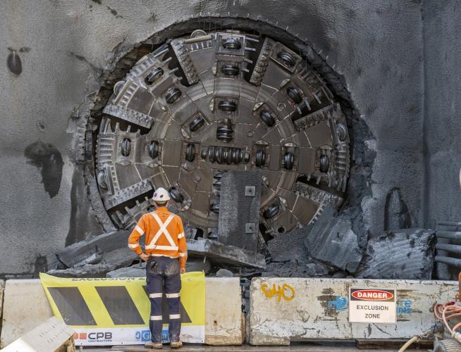 Western Sydney residents are one step closer to catching fast metro services, with TBM Peggy smashing through at the future Airport Terminal Station