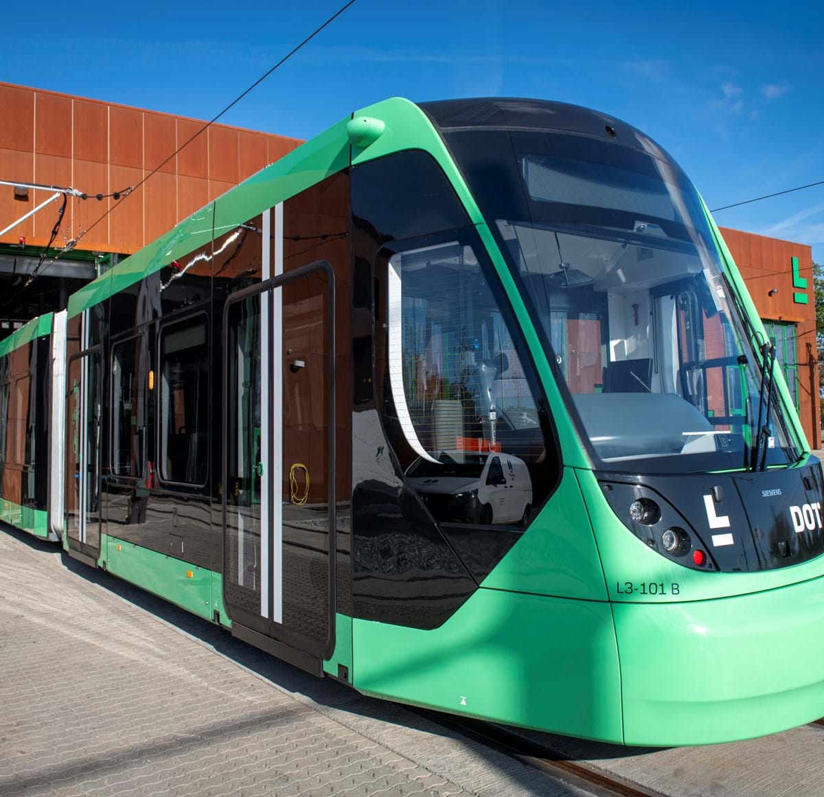 The first light rail vehicle for Copenhagen's new tram line