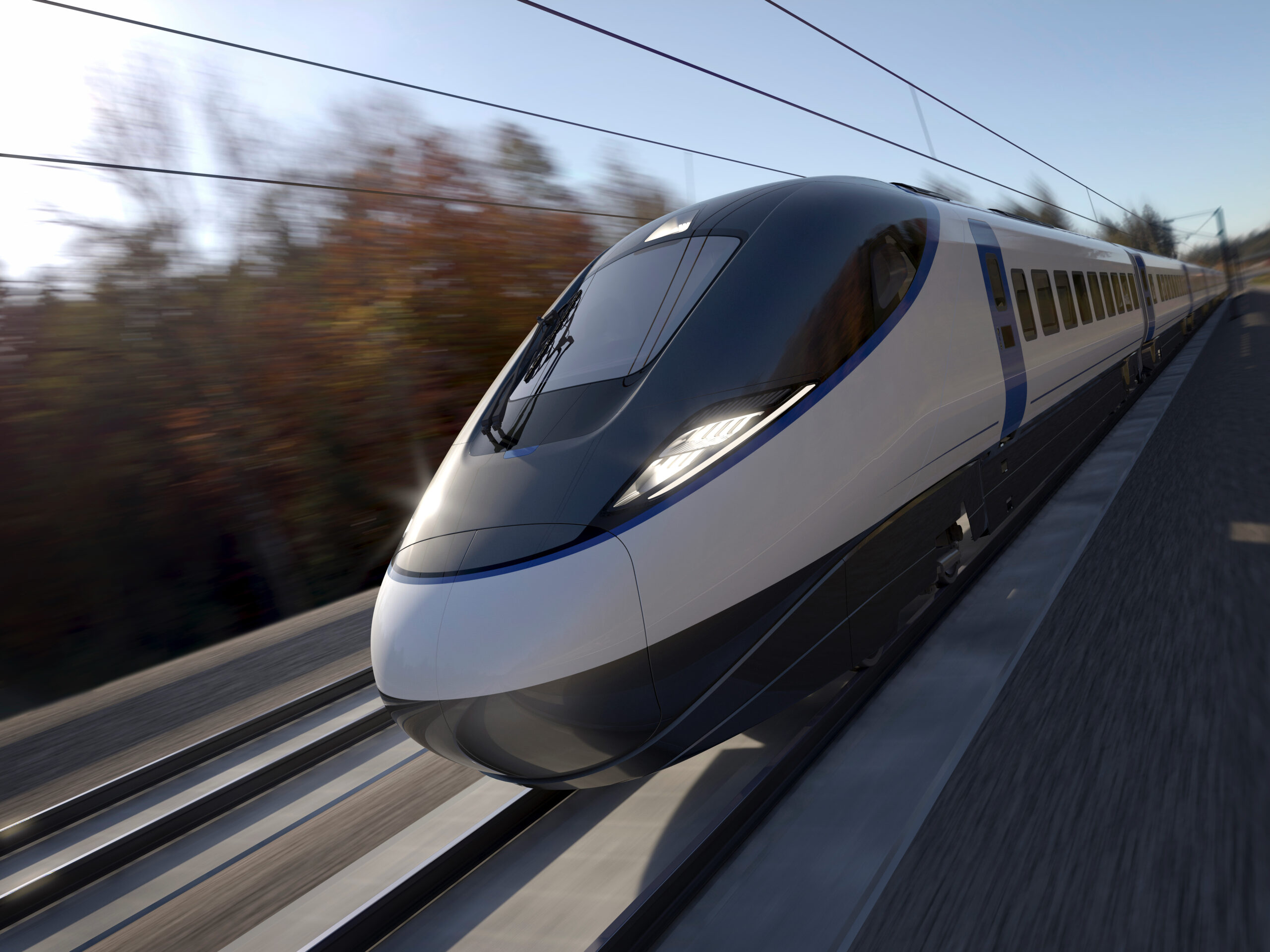 Rendering of an HS2 train to be built by the Alstom-Hitachi Rail JV
