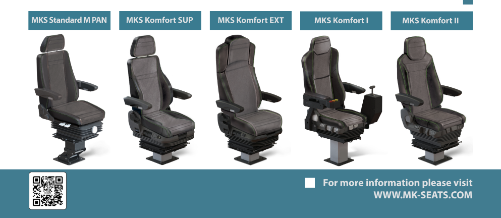 5 train driver seats with product labels