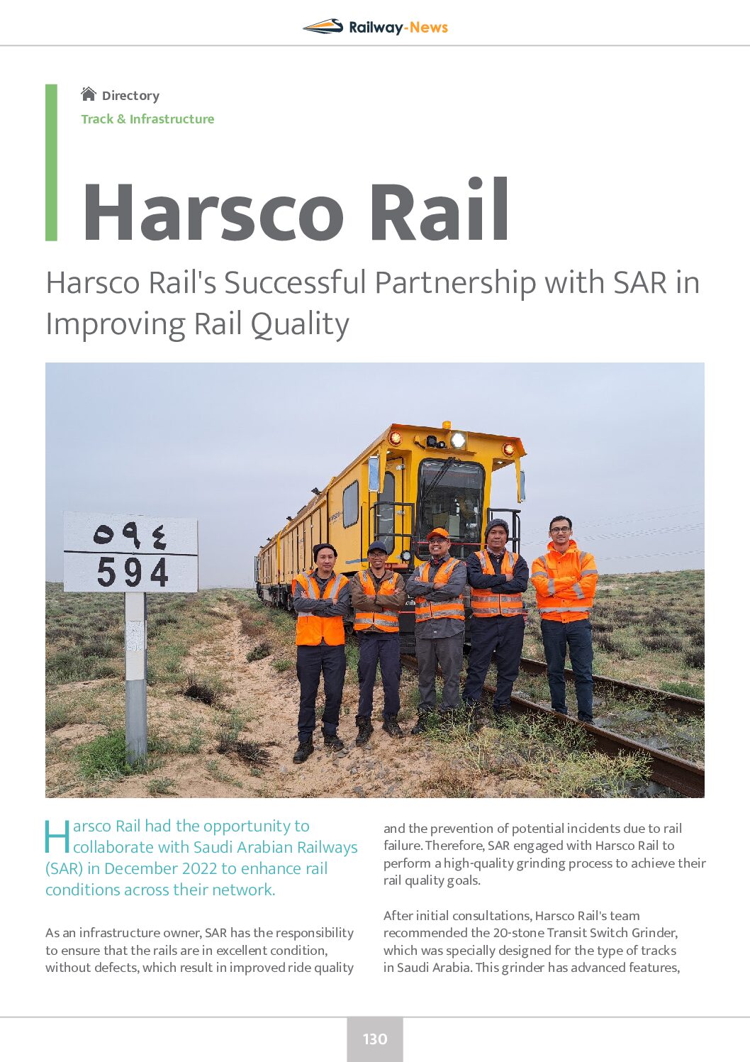 Harsco Rail’s Successful Partnership with SAR in Improving Rail Quality