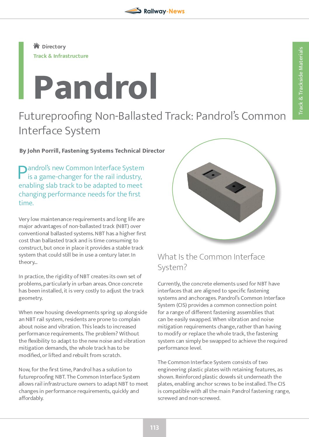 Futureproofing Non-Ballasted Track: Pandrol’s Common Interface System