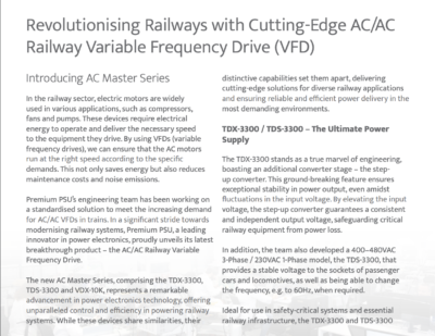 Revolutionising Railways with Cutting-Edge AC/AC Railway Variable Frequency Drive (VFD)