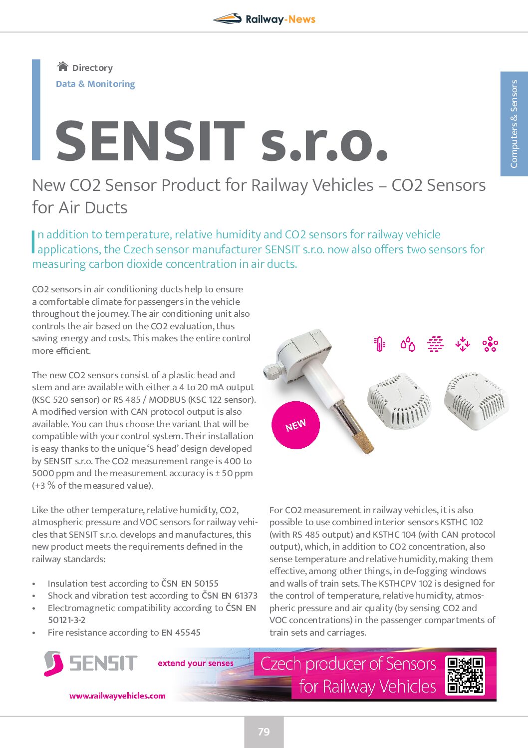 New CO2 Sensor Product for Railway Vehicle Air Ducts