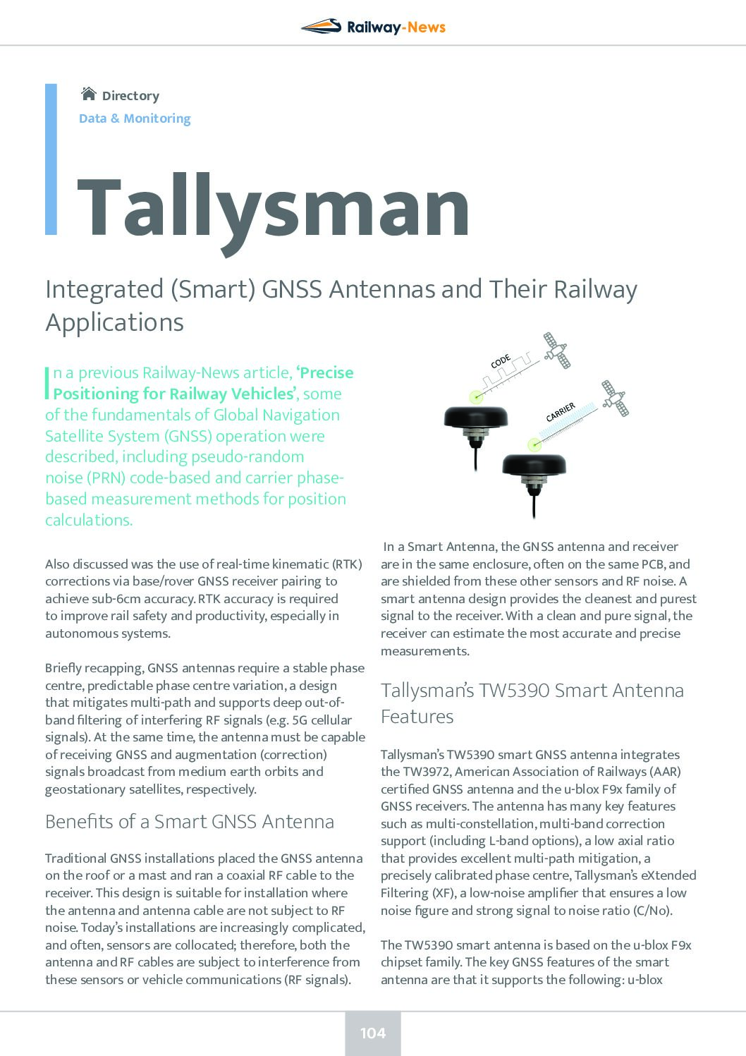 Integrated (Smart) GNSS Antennas and Their Railway Applications
