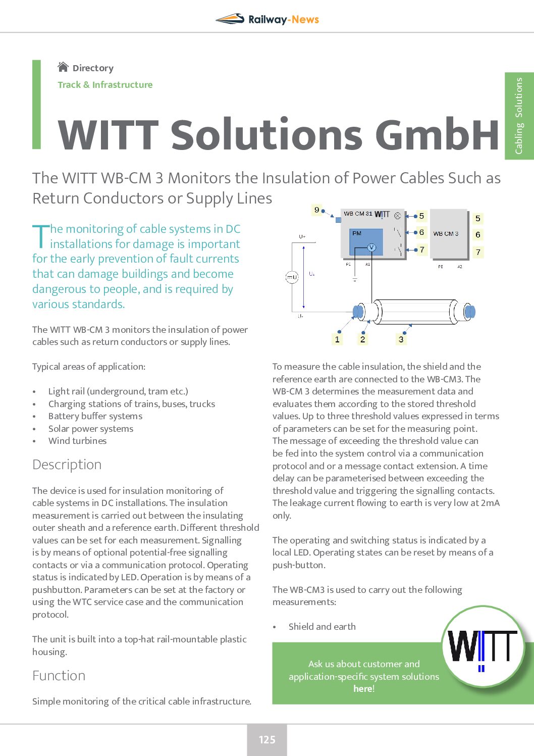 The WITT WB-CM 3 Monitors the Insulation of Power Cables