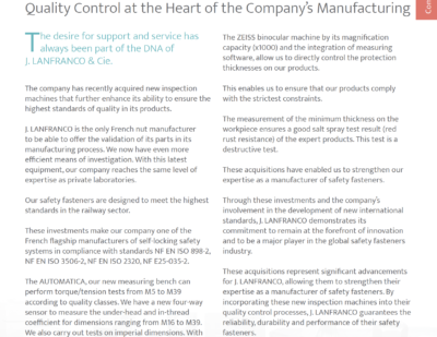 Quality Control at the Heart of the Company’s Manufacturing