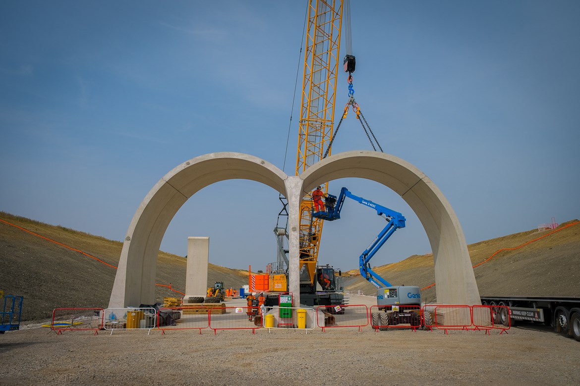 Engineers at work on the first arch for the Greatworth green tunnel