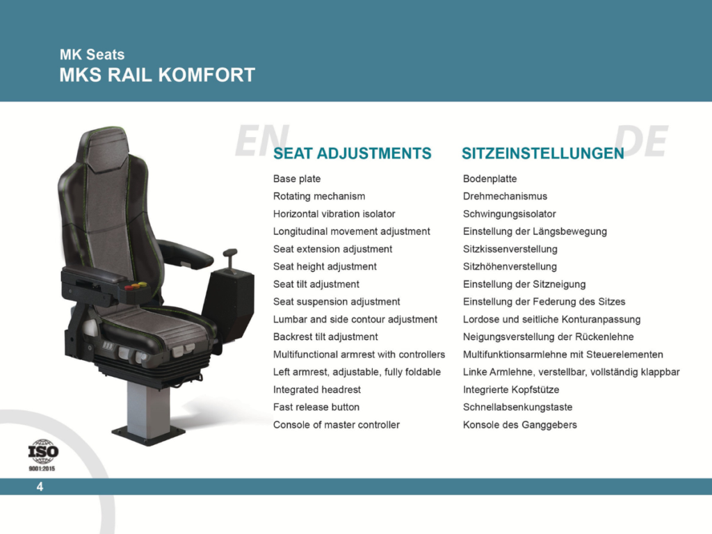 A black train driver chair called the MK Rail Komfort