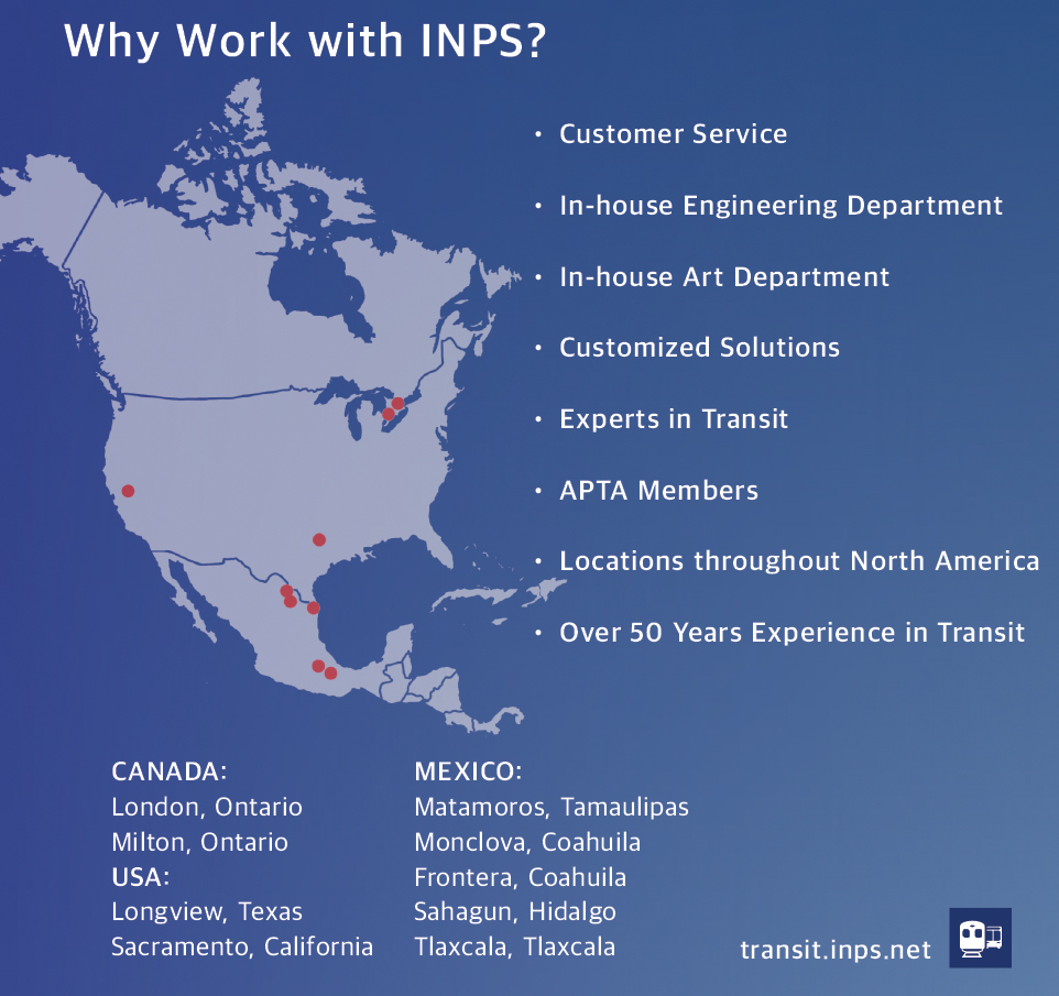A blue box outlining reasons why you should work with INPS. There's a grey map next to the text